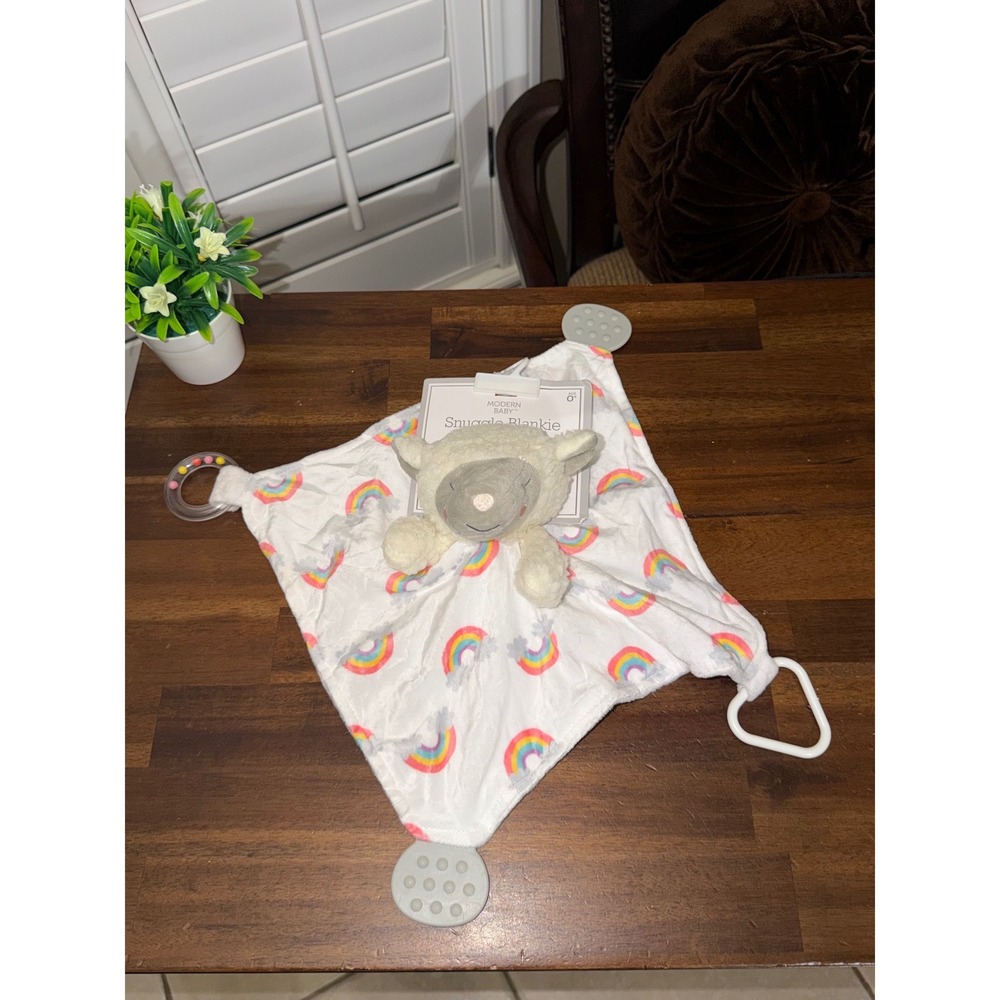 Modern Baby Snuggle Blankie Sheep Rainbow Plush Security Blanket Teether Toy